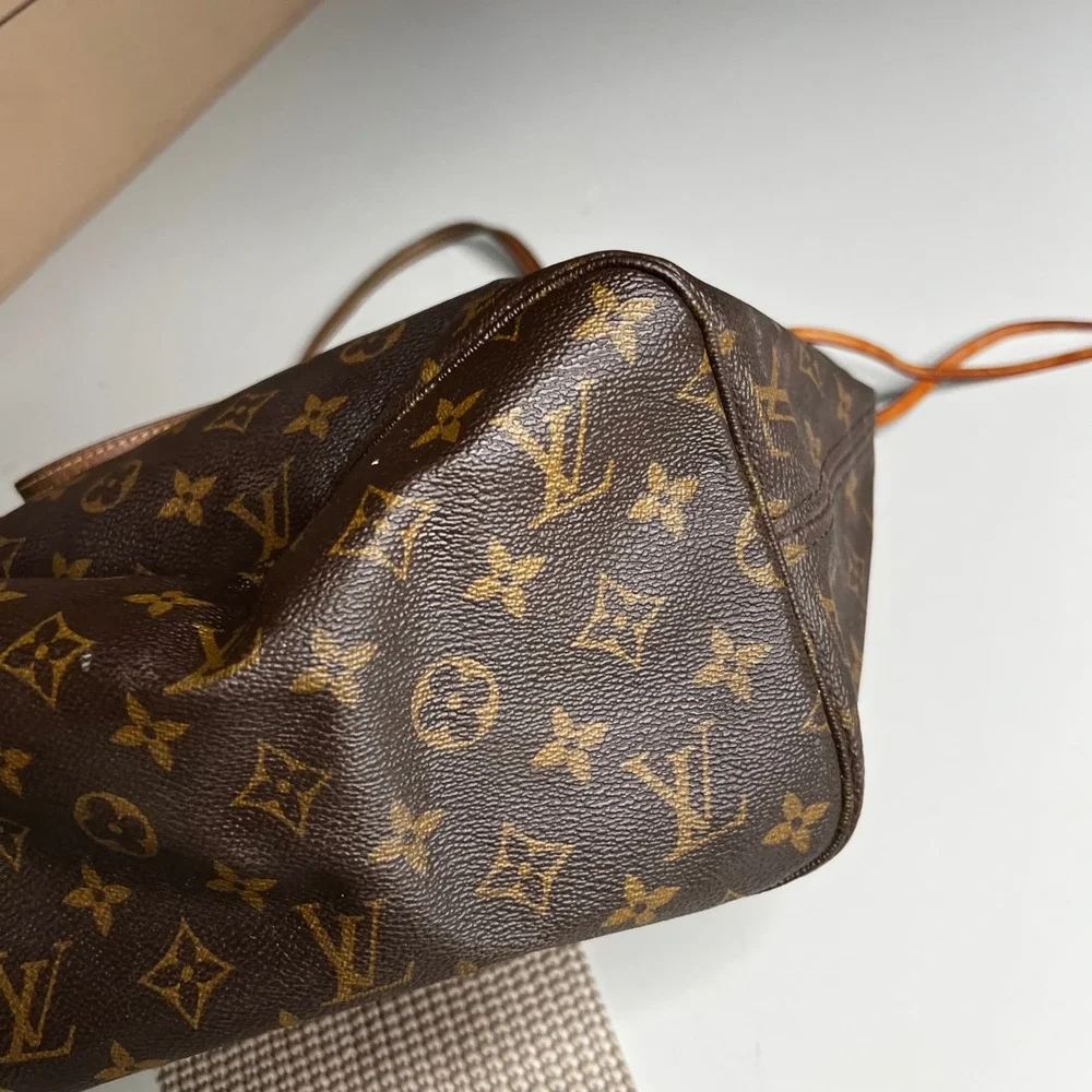 Vintage Louis Vuitton Neverfull MM Monogram Canvas Tote Bag Brown Shoulder Bag